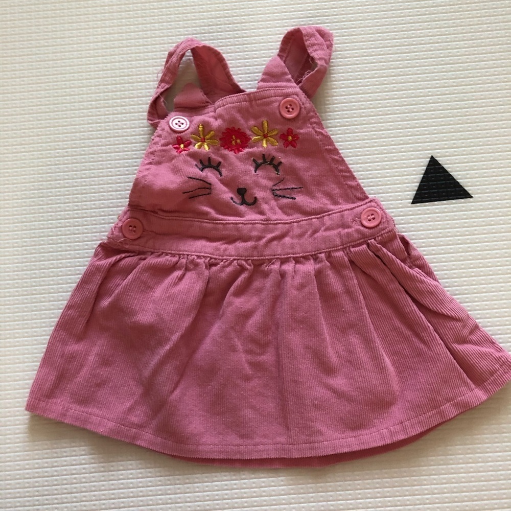 My Destiny|baby girl mauve pink corduroy jumper dress w overall straps,cat print